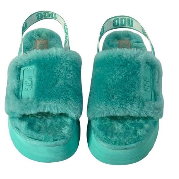 UGG Tide  Pool Disco Sheepskin Fluf Slide Platform Sandals US 8 mint green - Picture 2 of 7